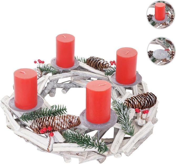 Actual product image Swisshandel24 Advent wreath round, Christmas decoration table wreath, wood ø 40cm white-grey - with candles, red