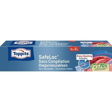 Toppits Trasparente Safeloc Sacchetto Per Congelatore Con Chiusura A Zip Da 3 Litri 15, Imballaggi Per Alimenti,