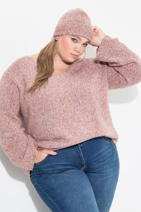 Produktbild Ulla Popken Pullover, melierter Feinstrick, V-Ausschnitt, Langarm (58)