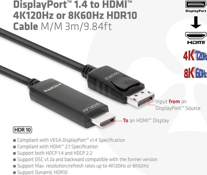 Produktbild Club 3D HDMI (Typ A) — DisplayPort (3 m)