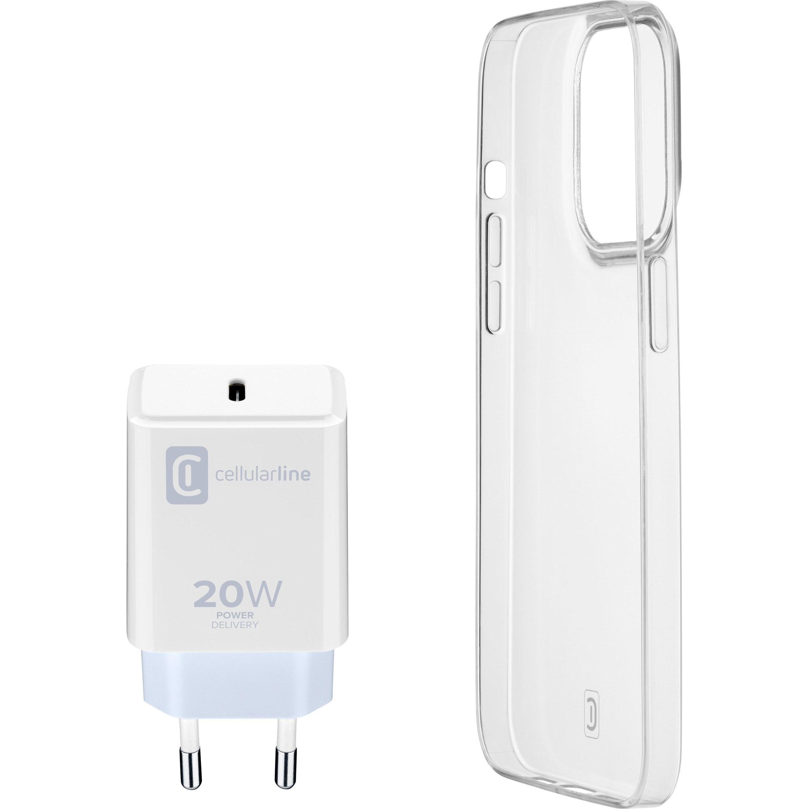 Thumbnail - Cellularline Charger Kit mit Case (Apple iPhone 14 Pro Max), Smartphone Hülle, Weiss, Transparent