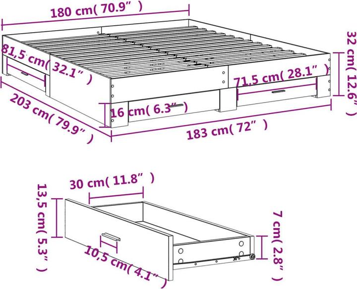 Produktbild VidaXL Bettgestell mit Schubladen (180 x 200 cm)