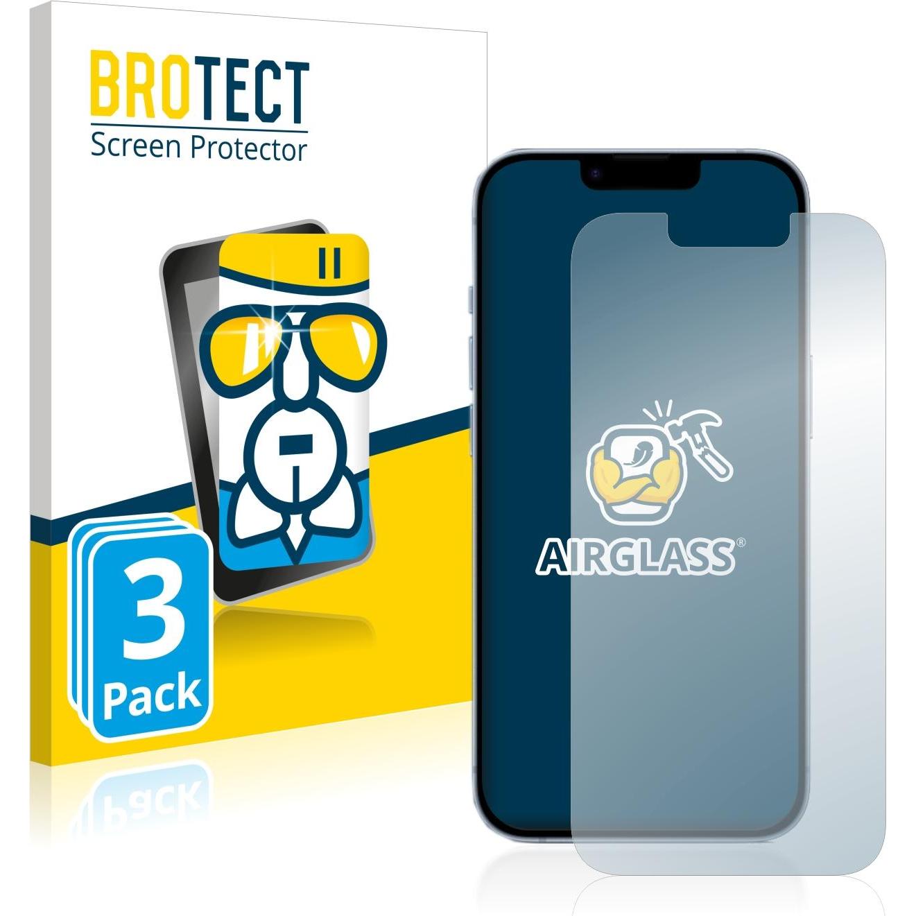 BROTECT AirGlass Panzerglasfolie (3 Stück, Apple iPhone 14), Smartphone Schutzfolie, Transparent