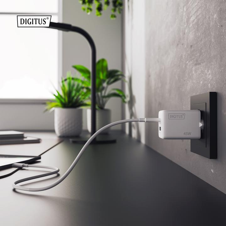 Productafbeelding Digitus USB GaN Charger 45W, 1x USB-C, 1x USB-A (45 W, 2 ports)