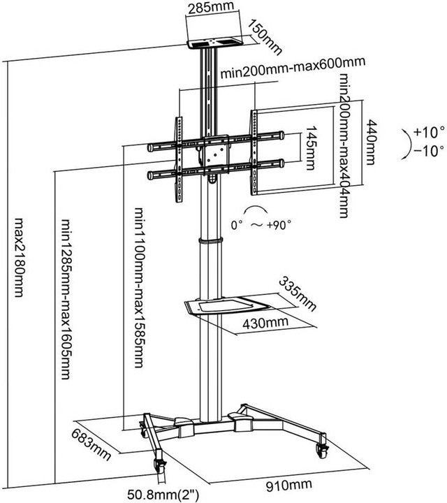 Produktbild myWall TV Rollwagen 94,0 cm (37) 177,8 (70) Neigbar+Schwenkbar (70", 50 kg)
