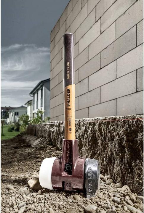 Produktbild Simplex Schonhammer mit TE-Gehäuse und Holzstiel, Ø 80, Gummikomposition mit Standfuss / Superplast (2820 g)