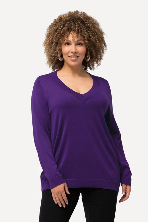 Produktbild Ulla Popken Pullover, V-Ausschnitt, Langarm, weicher Feinstrick (42, 44)