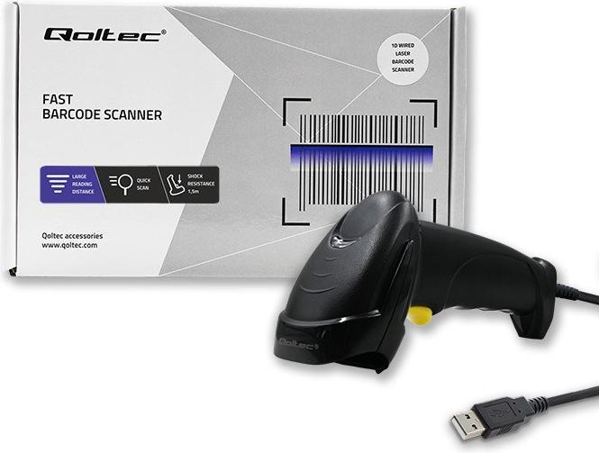 Actual product image Qoltec 1D Laser Barcode Scanner | USB | Black (1D barcodes)