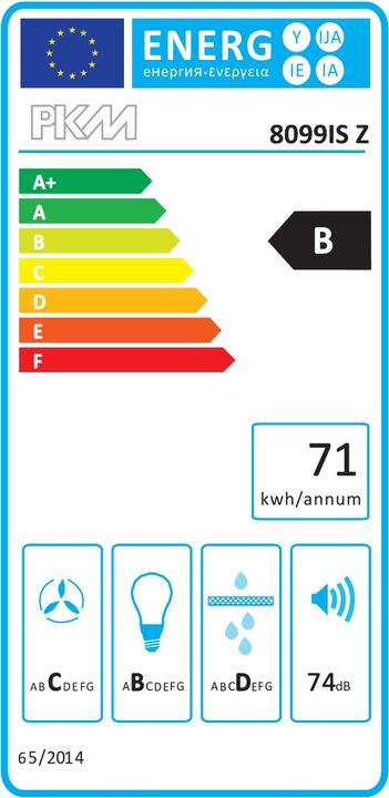 Energy Label PKM Island chimney hub 8099 IS Z width 90 cm (Island canopy)