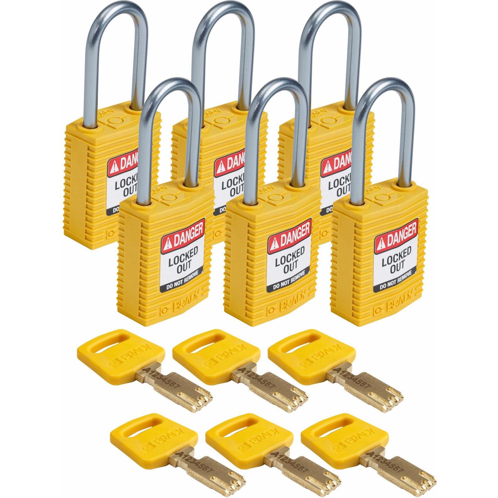 Brady, Vorhängeschloss, SafeKey Compact Nylon-Vorhängeschlösser mit Aluminiumbügel für Lockout-Anwendungen