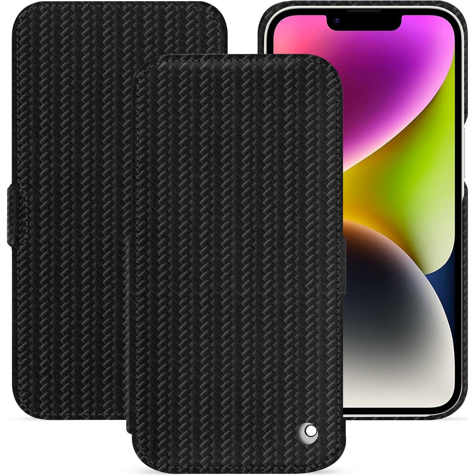 Noreve Lederschutzhülle horizontal (Apple iPhone 15 Plus), Smartphone Hülle, Schwarz