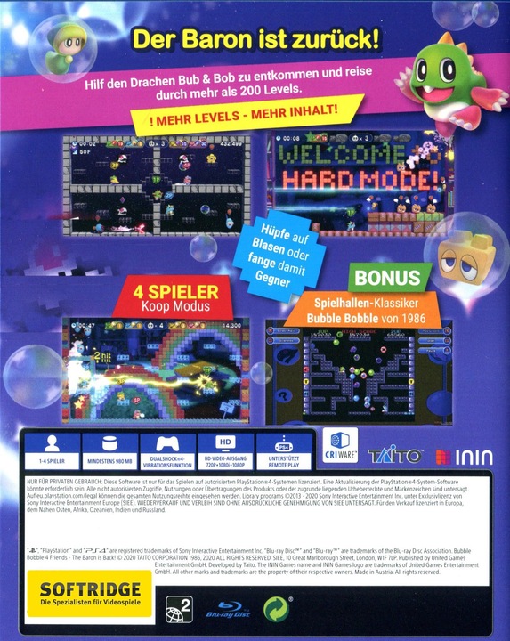 Immagine prodotto ININ Games Bubble Bobble 4 Friends: The Baron is Back. (PS4, DE)