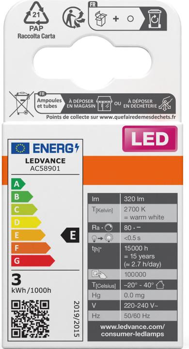 Energielabel Osram Pin (G9, 2.60 W, 320 lm, 1 x, E)