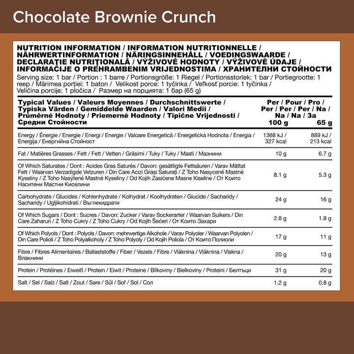 Valeurs nutritives et ingrédients Optimum Nutrition Crunch Bar (65G) (Brownie au chocolat, 1 pcs, 65 g)