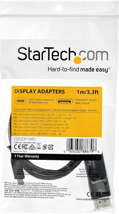 Produktbild StarTech USB C —  DisplayPort (1 m, DisplayPort, USB Typ C, 1.2)
