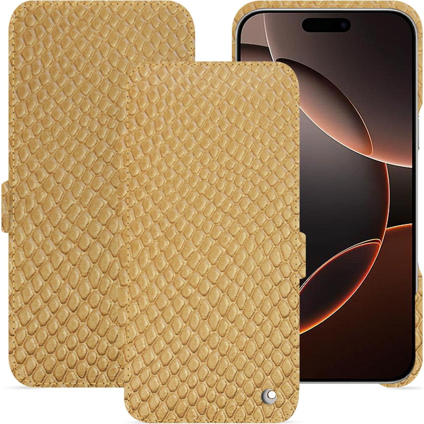 Noreve Lederschutzhülle horizontal (Apple iPhone 16 Pro), Smartphone Hülle, Beige