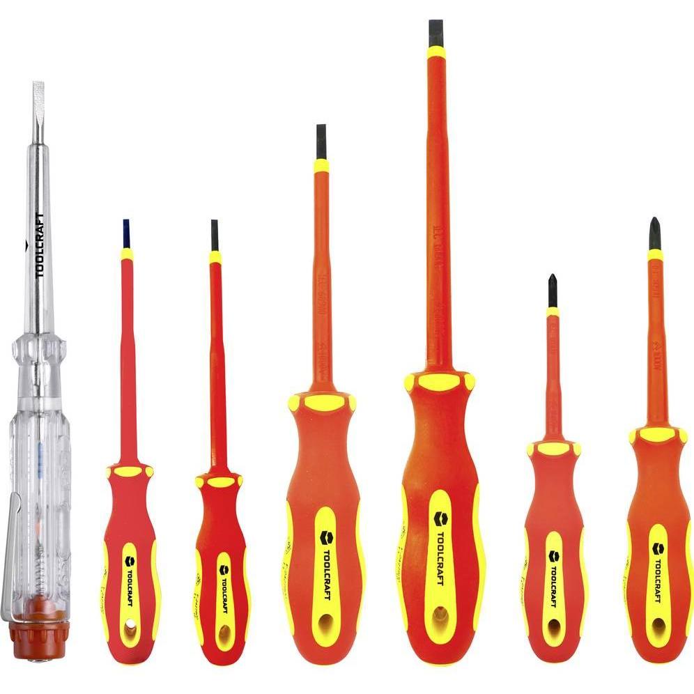 Toolcraft, Schraubenzieher, VDE Schlitz-/Kreuzschlitz-Schraubendreher Set mit Spannungsprüfer (Schlitz, Phillipps-Kreuzs...