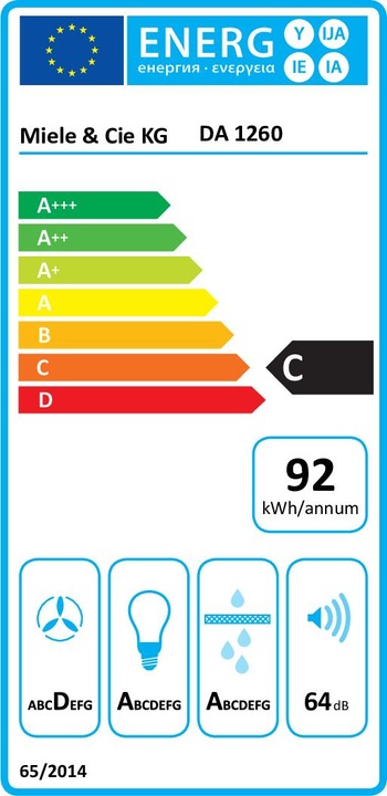 Energy Label Miele Undercabinet hood with energy-saving LED lighting and slide switch for easy operation. (Substructure hood)