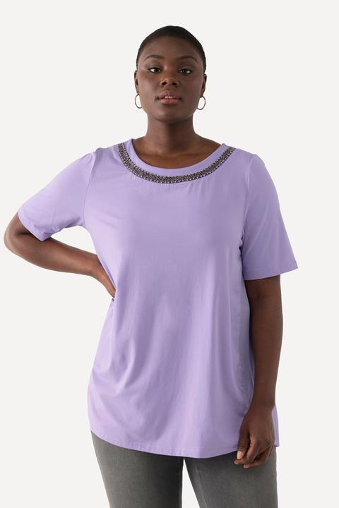 Immagine prodotto Ulla Popken T-shirt con scollo a girocollo, mezze maniche e plissettatura sul retro (42, 44)