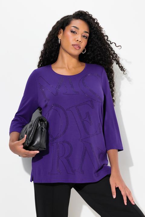 Produktbild Ulla Popken Shirt, Glitzer-Buchstaben, Classic, Rundhals, 3/4-Arm (46, 48)