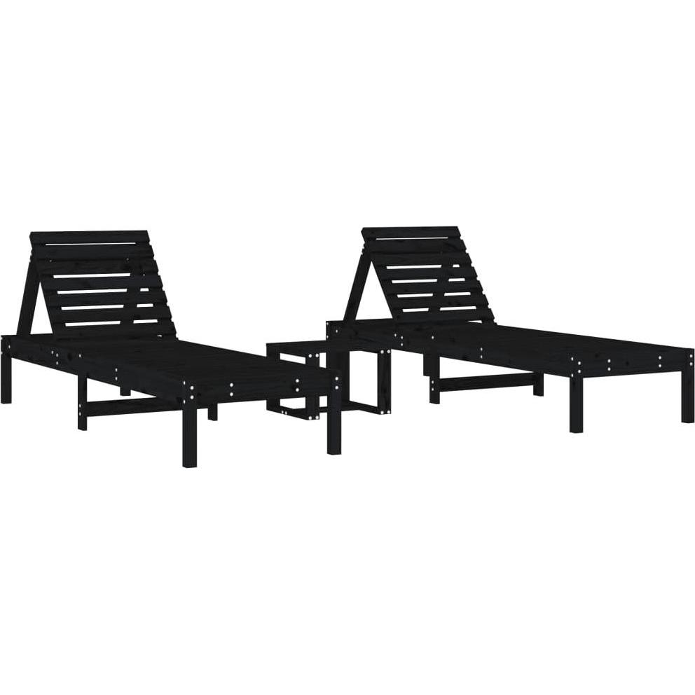 VidaXL, Liegestuhl, Sonnenliegen 2 Stk. mit Tisch Schwarz Massivholz (199.50 cm)