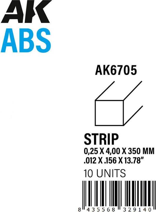 Actual product image AK Interactive Strips 0.25 x 4.00 x 350mm - ABS STRIP