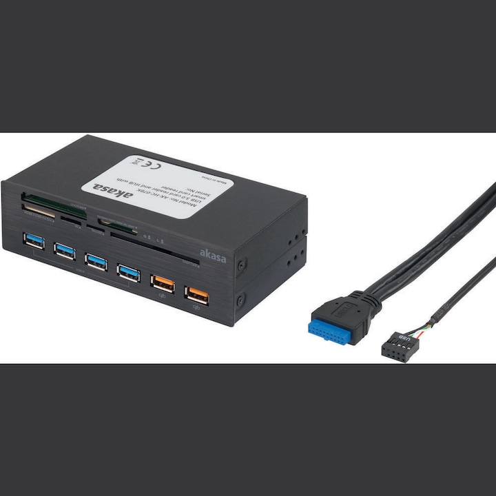 Actual product image Akasa Interconnect Ex Internal 5-Port Card Reader incl. USB 3.0 Hub (4-pin Molex, USB 2.0, USB 3.0)
