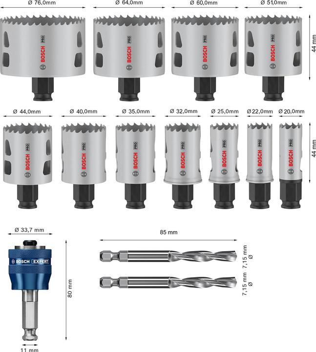 Immagine prodotto Bosch Professional Zubehör Set di seghe a tazza PRO Multi Material PC Plus, 14 pezzi. (76 mm, 64 mm, 44 mm, 40 mm, 35 mm, 20 mm, 25 mm, 60 mm, 22 mm, 51 mm, 32 mm)