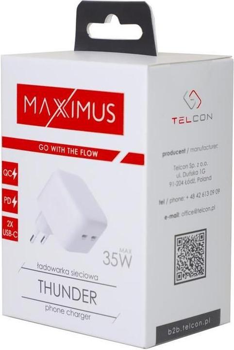 Image du produit Maxximus MX THUNDER PD 35W Wandladegerät, 2 x USB-C, Weiss (35 W, 2 ports)