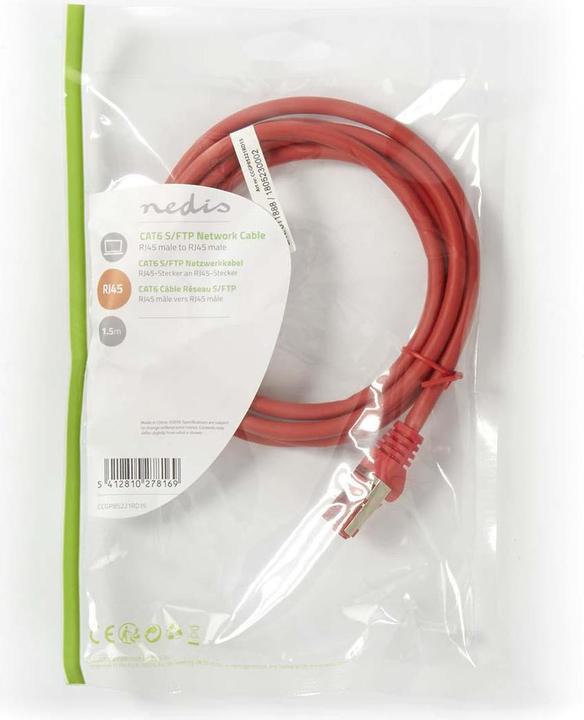 Produktbild Nedis Cat 6 Kabel | RJ45 Stecker | RJ45 Stecker | S/FTP | 1.50 m | rund | LSZH | Red | Plastikbeutel (S/FTP, CAT6, 1.50 m)