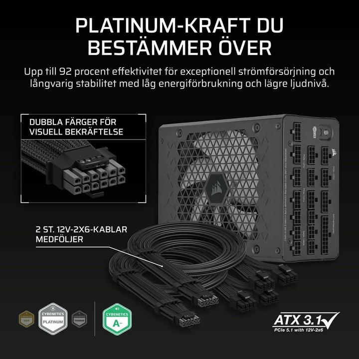 Actual product image Corsair HXi Series (2025), HX1500i, 1500 Watt, 80 PLUS Platinum, C20 Version (1500 W)