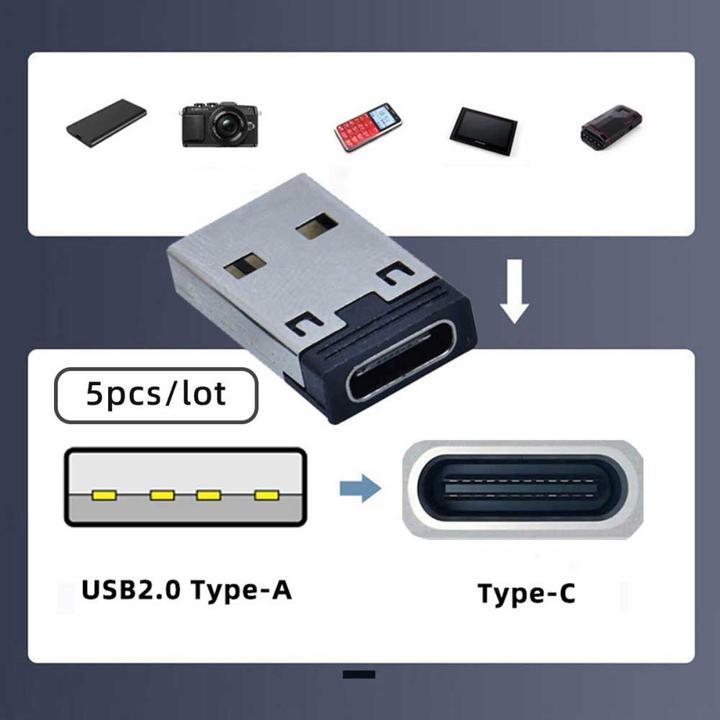 Produktbild Deltalabs USB A auf USB C Lade und Daten Adapter Stecker Fast Charge 5er Set (USB 2.0, 6.80 cm)