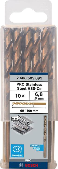 Produktbild Bosch Professional Zubehör PRO Stainless Steel HSS-Co Spiralbohrer, 6.8 x 69 x 109 mm (6.8 mm)