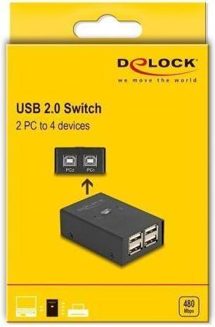 Image du produit Delock Switch USB 2.0 pour 2 PC vers 4 appareils