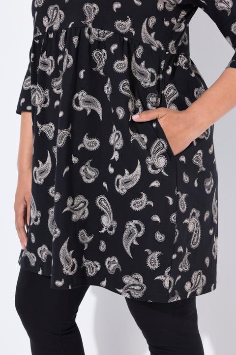 Image du produit Ulla Popken T-shirt long, décolleté en V et manches 3/4, coupe évasée (50, 52)