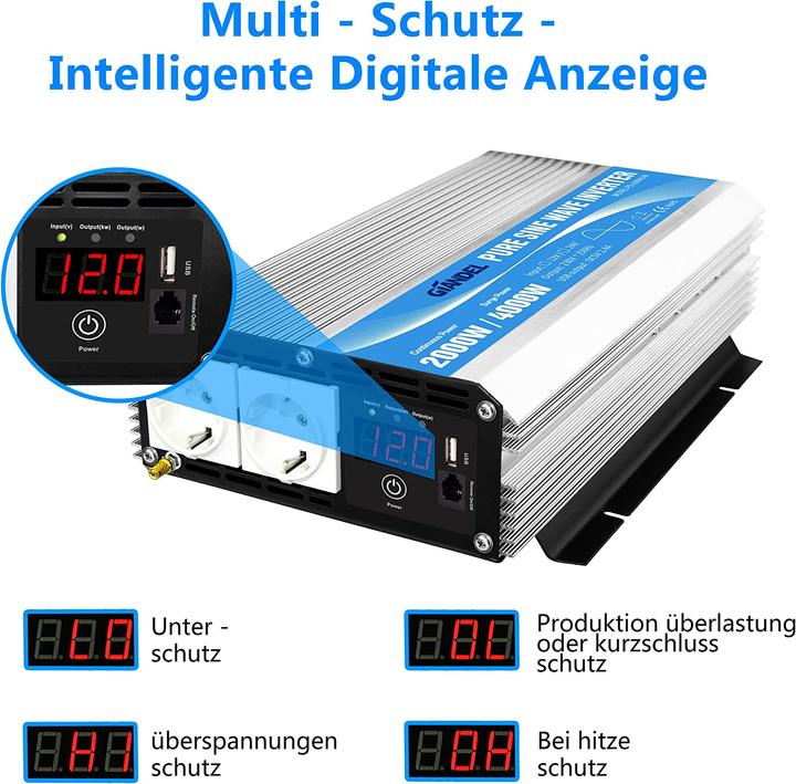 Image du produit Giandel Onduleur 12V vers 230V pur sinus 2000W