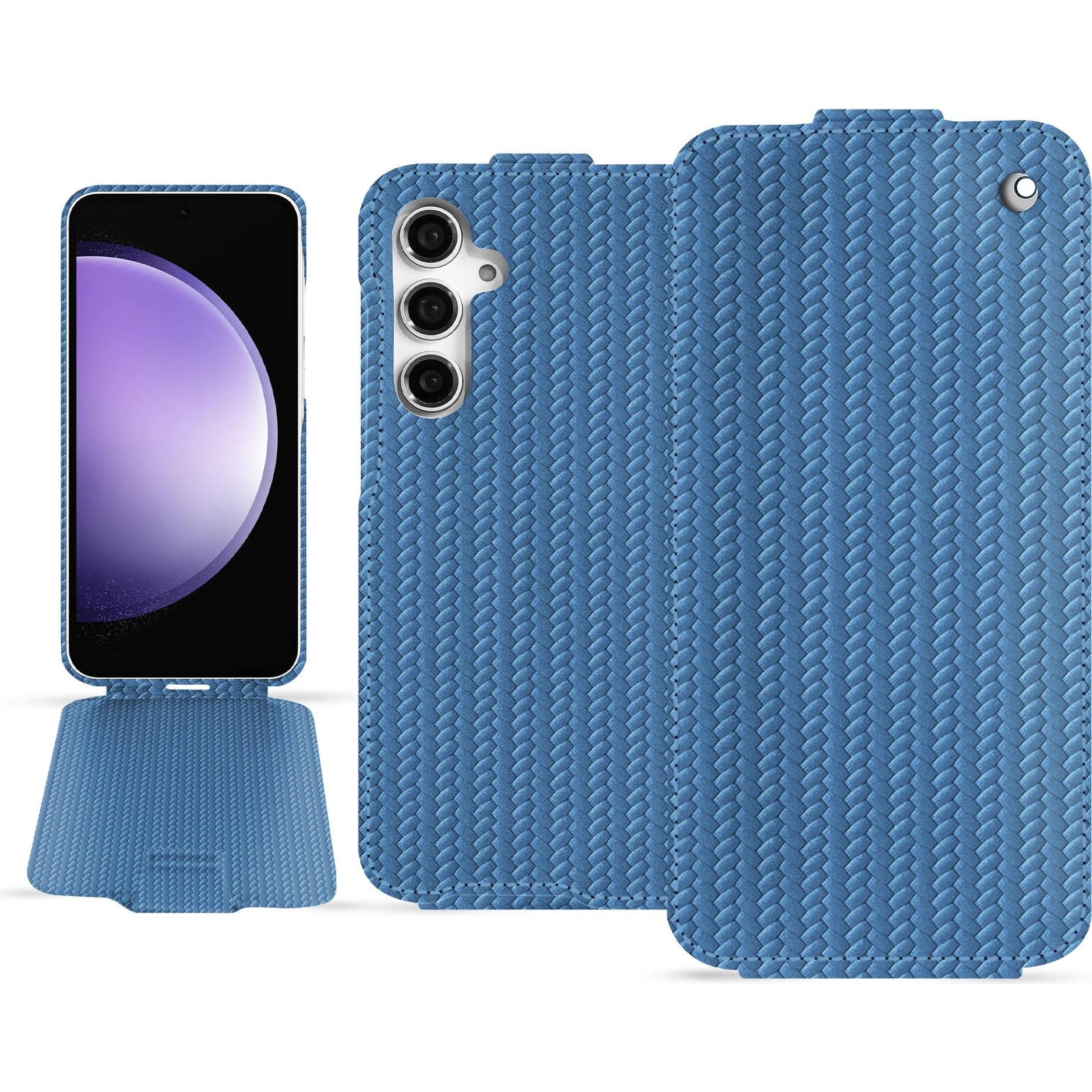 Noreve Lederschutzhülle vertikal (Samsung Galaxy S23 FE), Smartphone Hülle, Blau