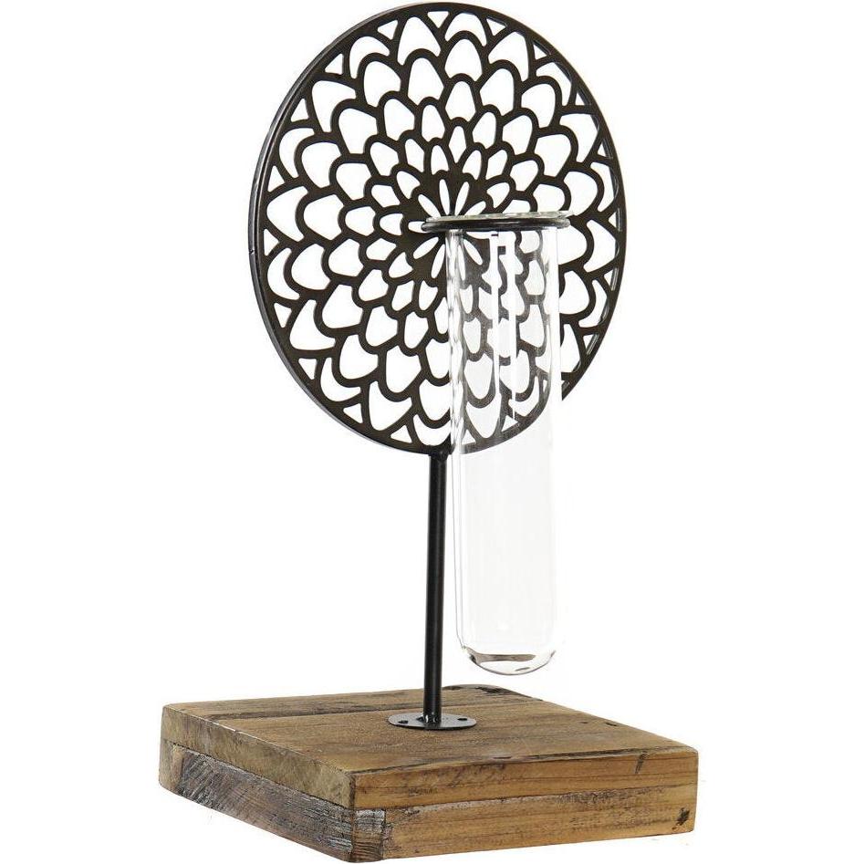 DKD Home Decor, Candeliere, Kerzenschale Kristall Schwarz Metall Holz Braun 20 x 20 x 36 cm