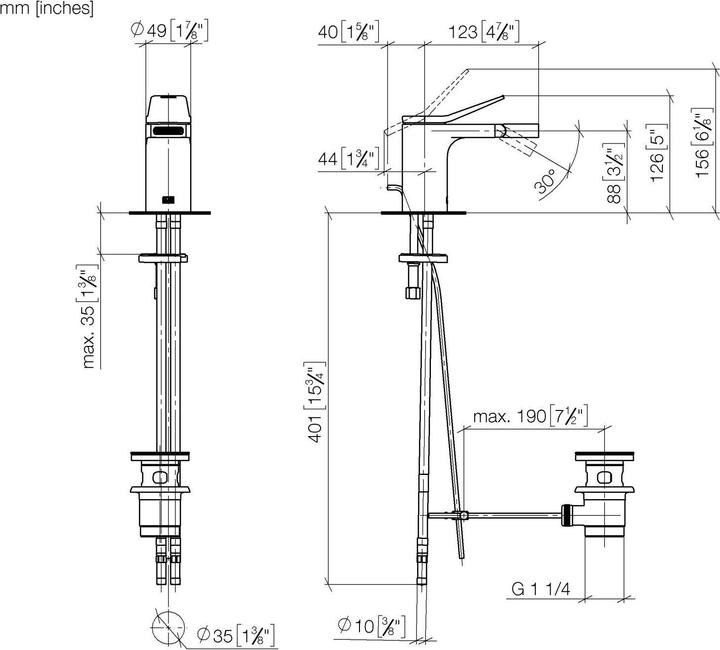 Immagine prodotto Dornbracht LISSÉ Mitigeur monocommandé pour bidets avec garniture d'écoulement, saillie 123mm, 33600845-19