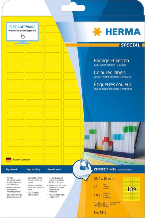 Produktbild HERMA Farbige Etiketten A4 ablösbar