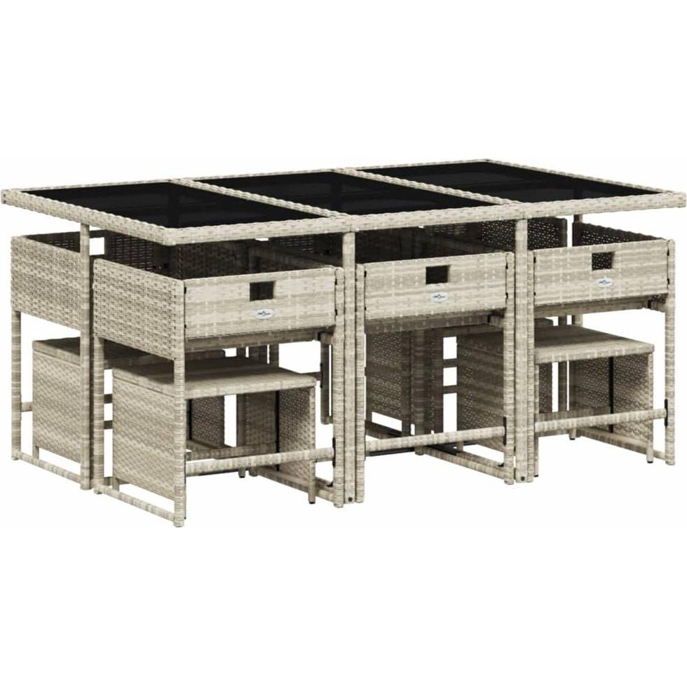 Thumbnail - VidaXL, Gartentisch + Balkontisch, Gartenmöbel Essgruppe Gartengarnitur Garten Sitzgruppe 11-tlg. Hellgrau (165 cm)