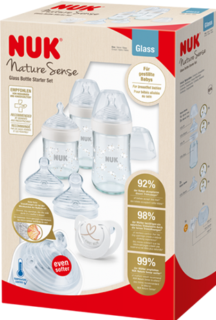 Produktbild NUK Nature Sense Glasflaschen Set, mit Temperature Control Anzeige, Trinksauger und Genius Schnul...