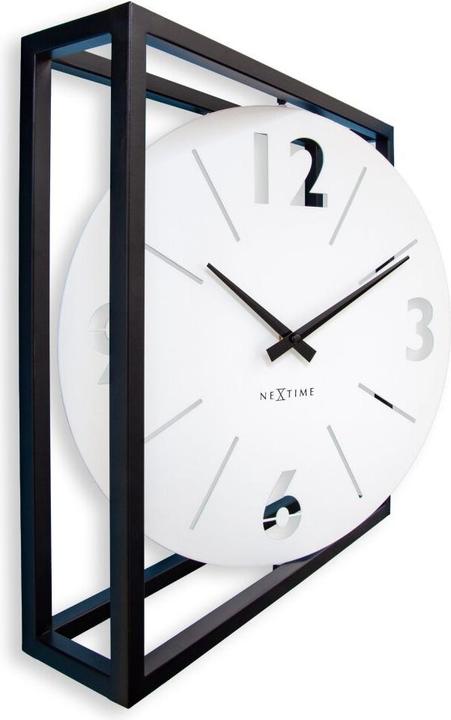 Produktbild Nextime Tafel-/Wandklok 40x40x9,5cm - Stil - Zwart/Wit - Metaal - 'Time Frame'