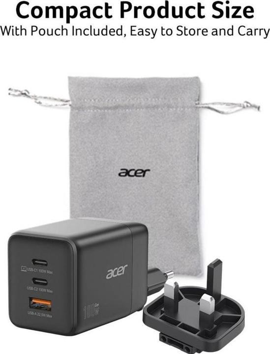 Produktbild Acer GaN charger 2x USB-C + 1x USB-A black (100 W, 3 Ports)