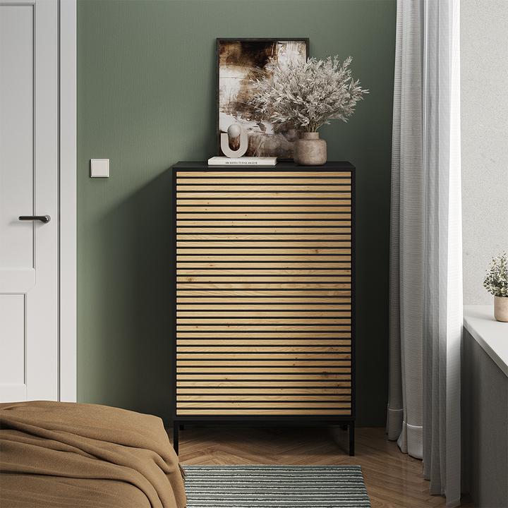 Image du produit Vicco Kommode Eliza, Schwarz/Eiche, 76 x 120 cm mit 5 Schubladen