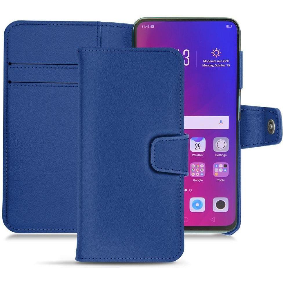 Noreve Lederschutzhülle Wallet (Oppo Find X), Smartphone Hülle, Blau