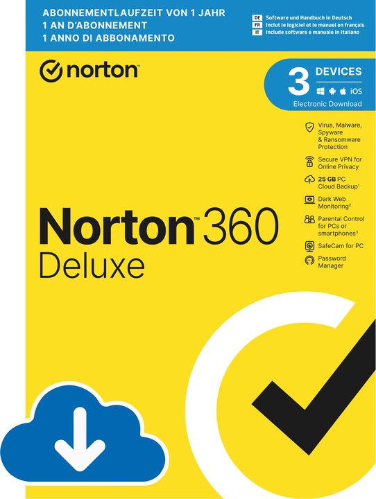 Actual product image Norton 360 Deluxe (3 User, 3 Devices/Users, 12 months)