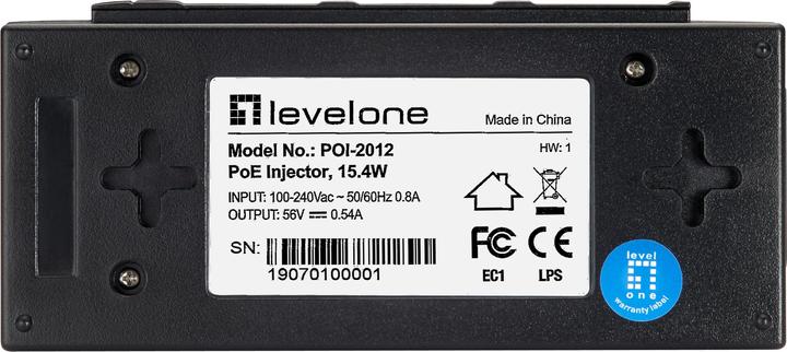 Produktbild LevelOne FE PoE-Injektor Adapter POI-2012 PoE (802.3af (PoE), 15.40 W)