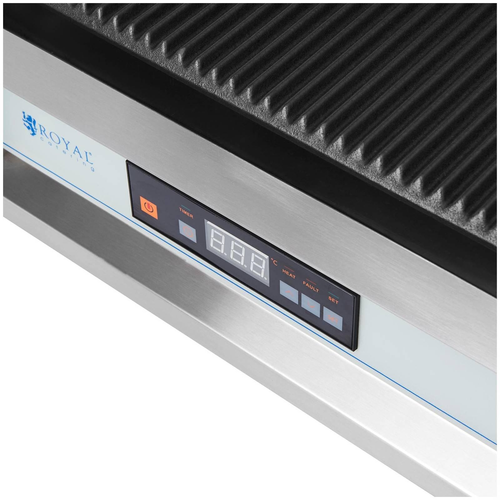Thumbnail - Royal Catering Kontaktgrill 2.200 W 50-300 °C obere Platte: 33 x 21, untere Platte: 34 x 23 cm, Tischgrill, Silber