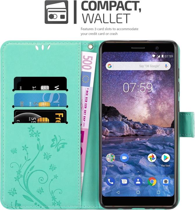 Actual product image Cadorabo Flower Book Case for Nokia 7 PLUS (Nokia 7 Plus)